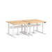 Two modern adjustable-height standing desks with light wood tabletops on a white background. (Natural Oak-47&quot;)