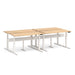 Two adjustable standing desks with wooden tabletops in a white background. (Natural Oak-57&quot;)
