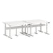 White height-adjustable desks with metallic legs on white background. (White-57&quot;)