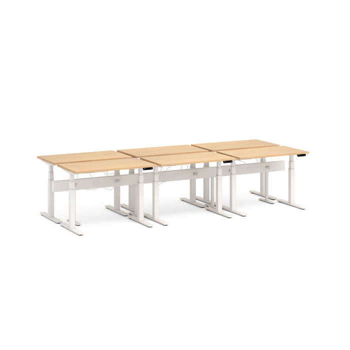Modular office desks with white frames and light wood tabletops on a white background. (Natural Oak-47&quot;)