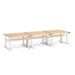 Modular office desks with wooden tops and white frames on a white background. (Natural Oak-57&quot;)