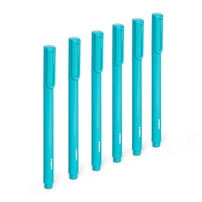 Set of turquoise markers in various sizes on a white background 