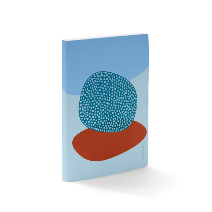 Blue abstract art cover notebook standing on white background. (Sky)