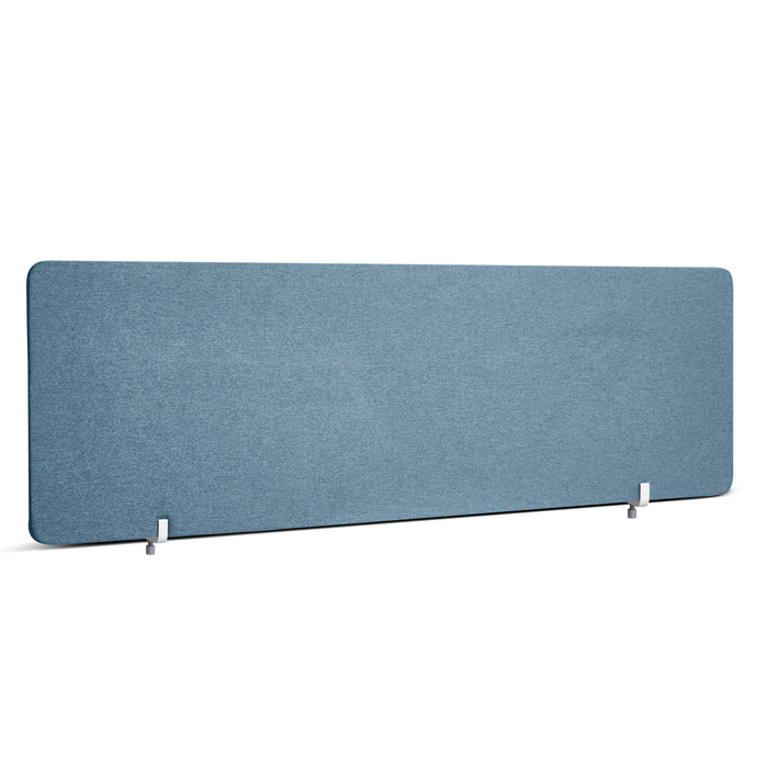 Blue office desk divider panel with metal stands on white background. (Slate Blue-55&quot;)