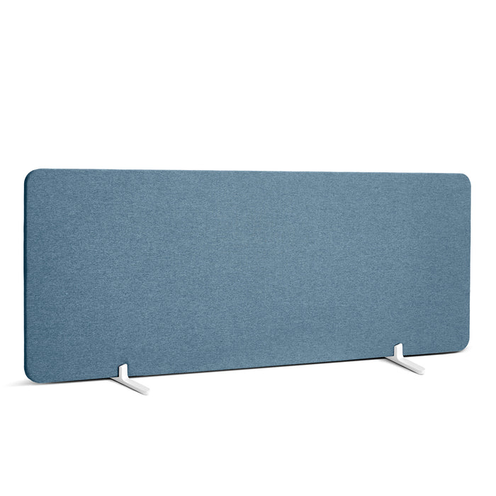 Blue office desk divider panel with white stands on a white background. (Slate Blue-45&quot;)