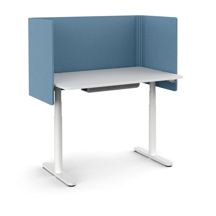 Blue office partition with white standing desk on a white background. (Slate Blue-48&quot;)