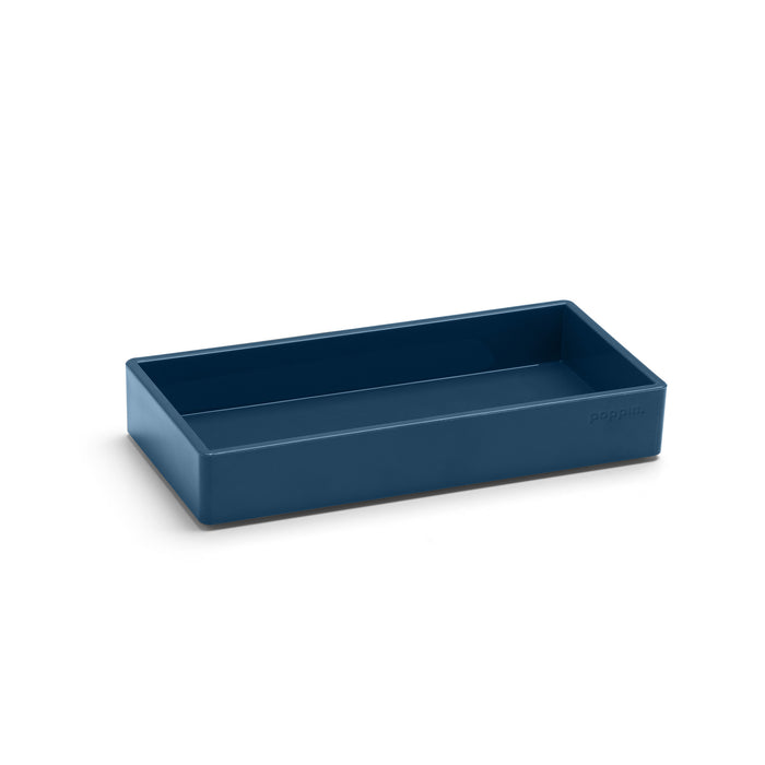 Blue rectangular desk organizer tray on a white background. (Slate Blue)