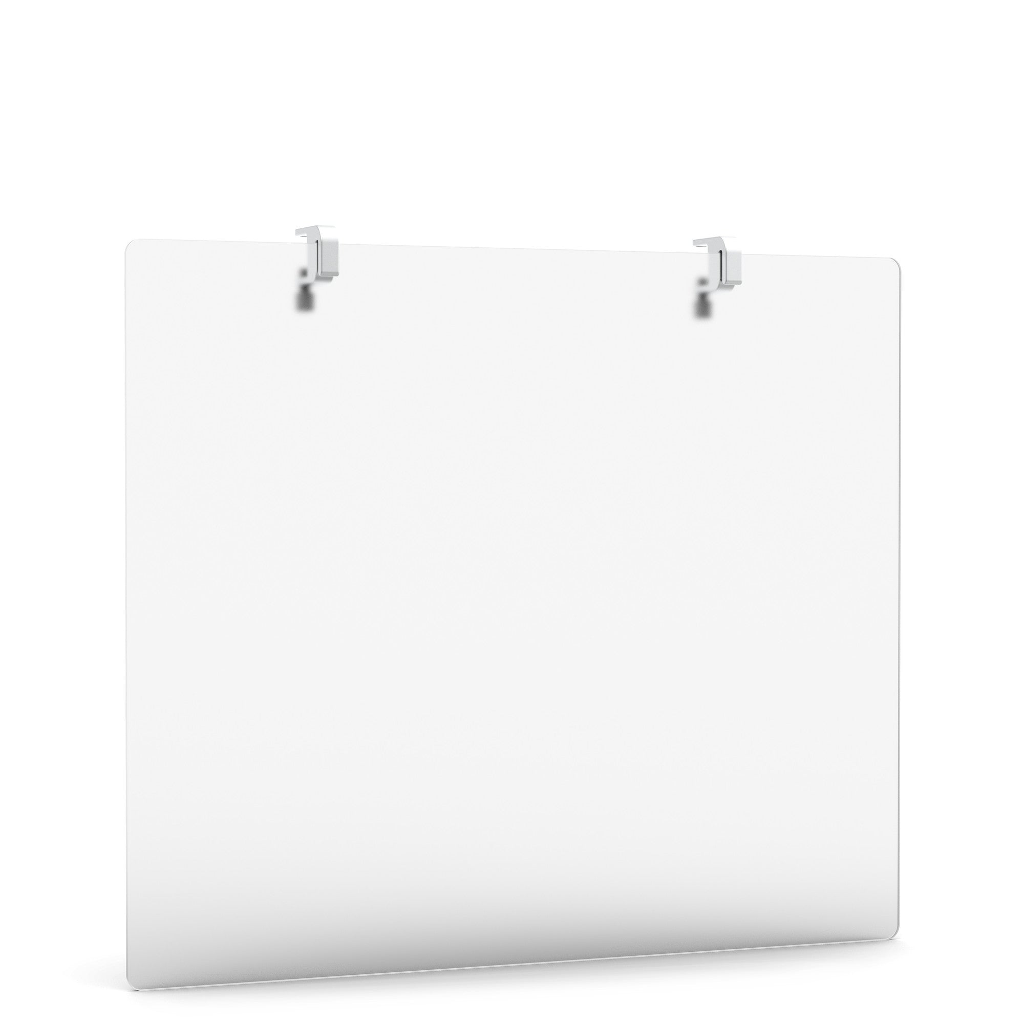 Blank white advertising billboard with metal clips on a plain background. (27")
