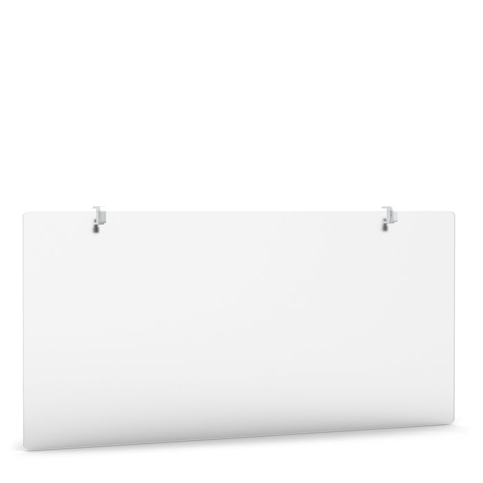 Blank white banner mockup with metal clamps on neutral background. (45&quot;)