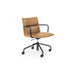 Brown leather office chair with black armrests and casters on a white background. (Tan-Black)