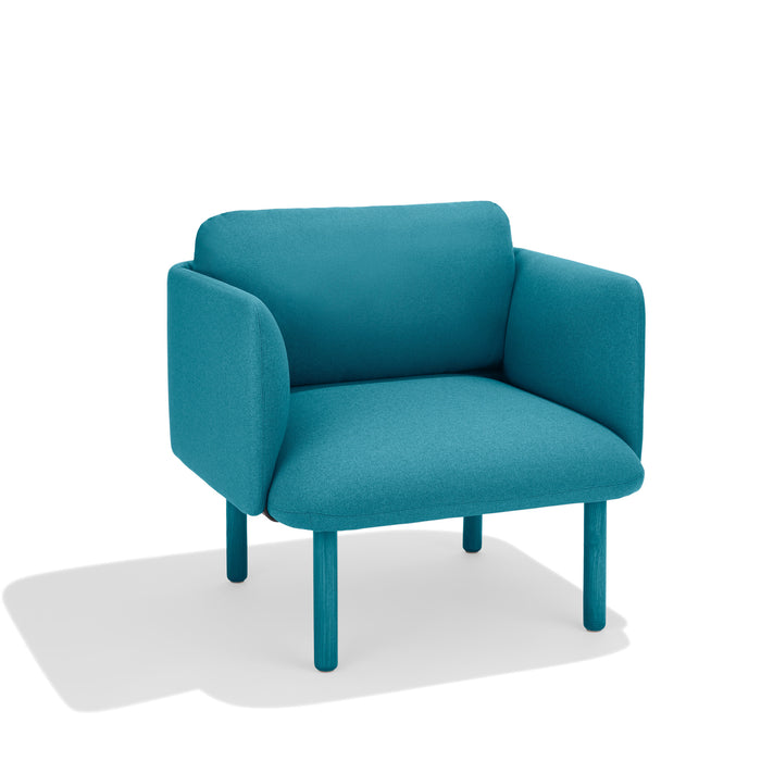 Modern teal fabric armchair with wooden legs on white background (Teal)