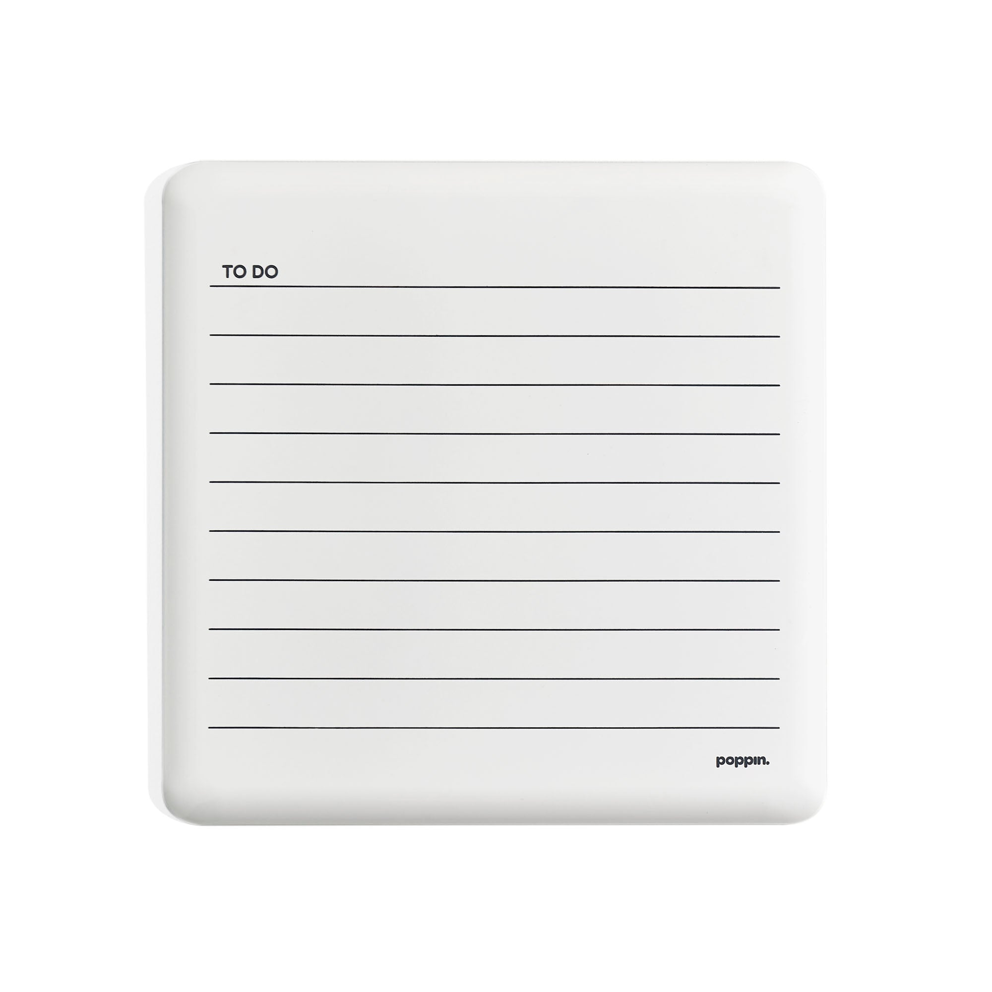 White Poppin to-do list dry erase board with blank lines against a white background. 