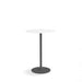 Modern white round top bar table with black stand on white background. (White-Charcoal)