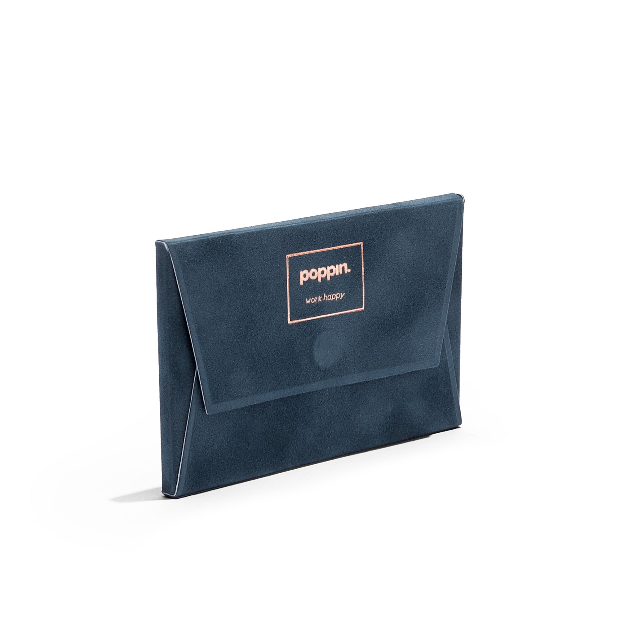 Navy blue Poppin envelope-style document holder on white background. (Storm)