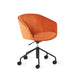 Modern orange velvet office chair with black wheels isolated on white background. (Terracotta)