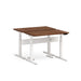 Adjustable height desk with wooden top and white frame on a white background. (Walnut-47&quot;)