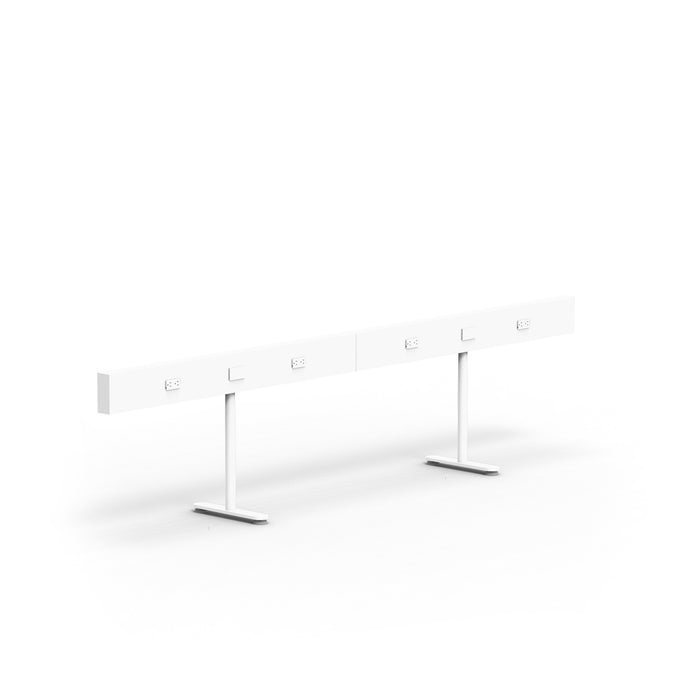 Modern white office desk divider with metallic stands on a white background. (White-100&quot;)