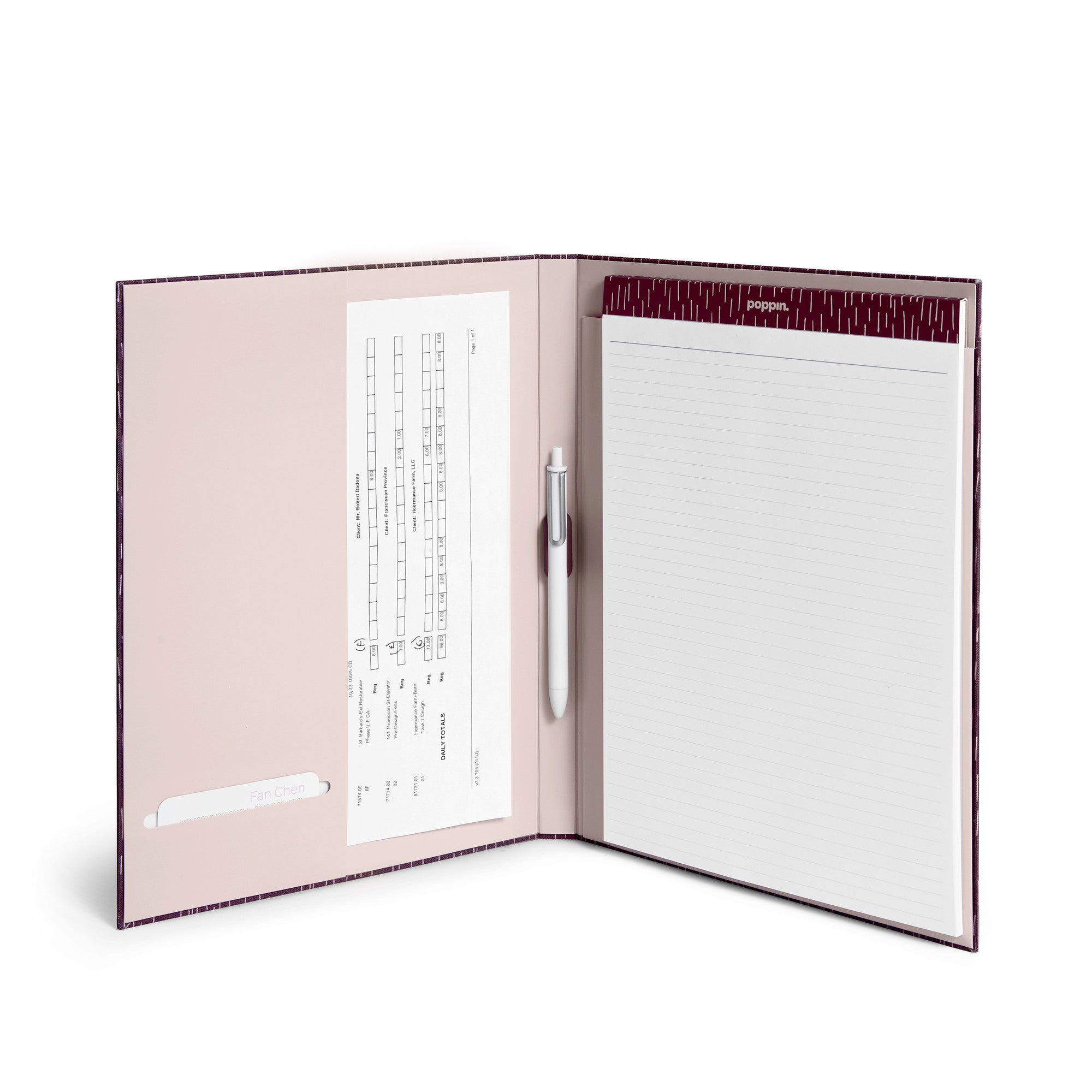 Burgundy notebook with textured cover isolated on white background 
