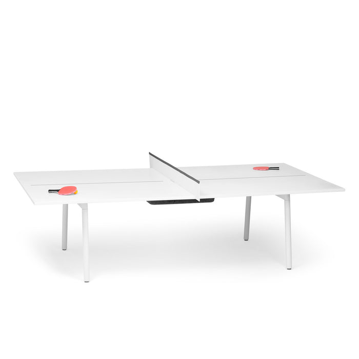 White ping pong table with paddles and ball isolated on white background. (Dark Gray)
