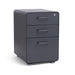 Gray three-drawer office filing cabinet isolated on white background. (Charcoal-Charcoal)