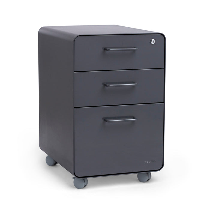 Black three-drawer mobile office pedestal on a white background. (Charcoal-Charcoal)