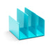 Blue acrylic desk organizer with multiple compartments on white background. (Aqua)