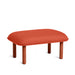 Modern red fabric ottoman with wooden legs on white background. (Brick)