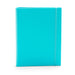 Bright turquoise blank notebook standing upright on a white background. (Aqua)