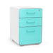 Aqua blue 3-drawer modern filing cabinet isolated on a white background. (Aqua-White)
