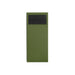 Olive green narrow tall book with black label on spine against white background 