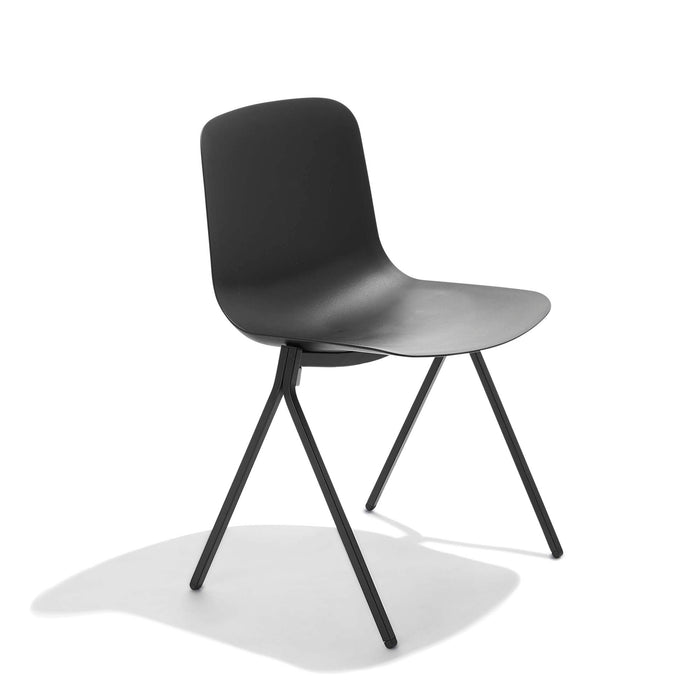 Modern black chair with metal legs on a white background. (Black)