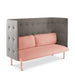 High-back loveseat with gray tufted rear and pink cushions on white background. (Blush-Gray)
