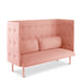 Elegant pink tufted loveseat with cushions on a white background. (Blush-Blush)