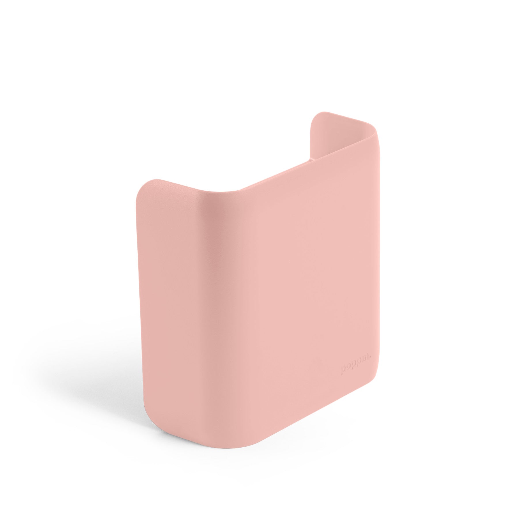 Silicone pocket wallet attachment for smartphone in pastel pink color on white background. (Blush)