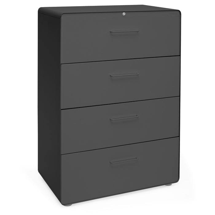 Modern gray four-drawer file cabinet on white background (Charcoal)