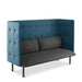 Blue tufted high-back sofa with grey cushions on a white background. (Dark Gray-Dark Blue)