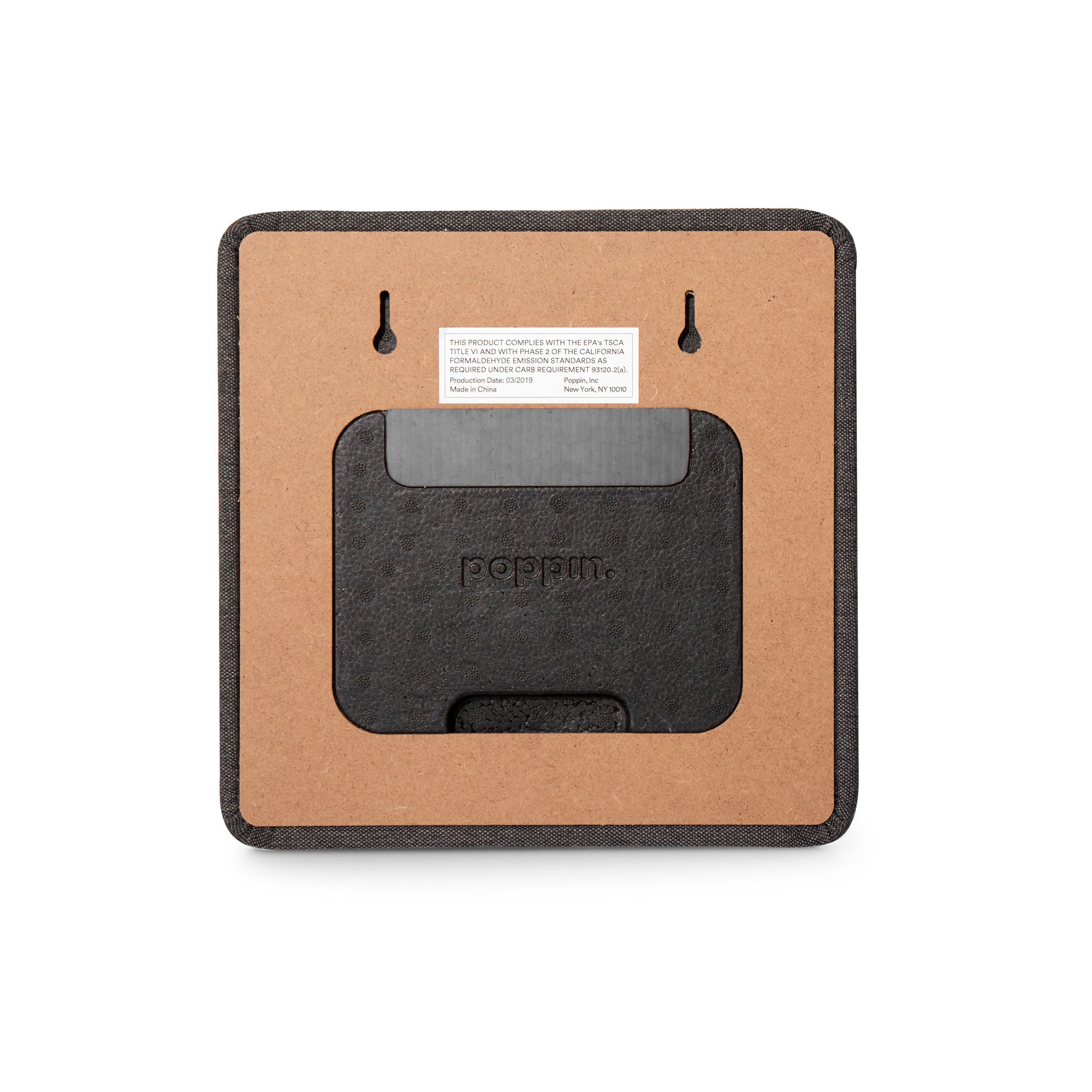 Cork mouse pad with wrist support and branded label on a white background. 