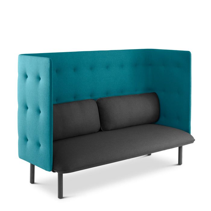 Modern teal blue tufted high-back sofa with black cushions on white background. (Dark Gray-Teal)