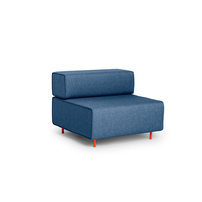 Blue modern armless chair with orange legs on white background. (Dark Blue-Dark Blue)