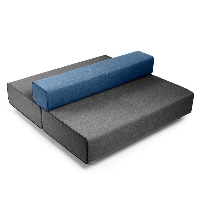 Gray convertible sofa bed with blue cushion on white background. (Dark Gray-Dark Blue)