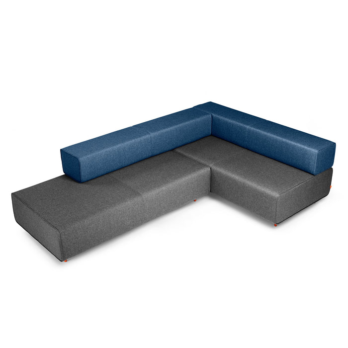 L-shaped modular sofa in blue and gray on a white background. (Dark Gray-Dark Blue)