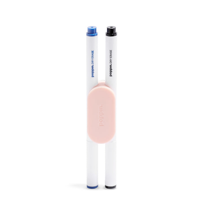 Two Poppin brand markers with caps on a white background. (Blush)