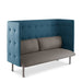 Blue tufted high-back loveseat with gray cushions against a white background. (Gray-Dark Blue)