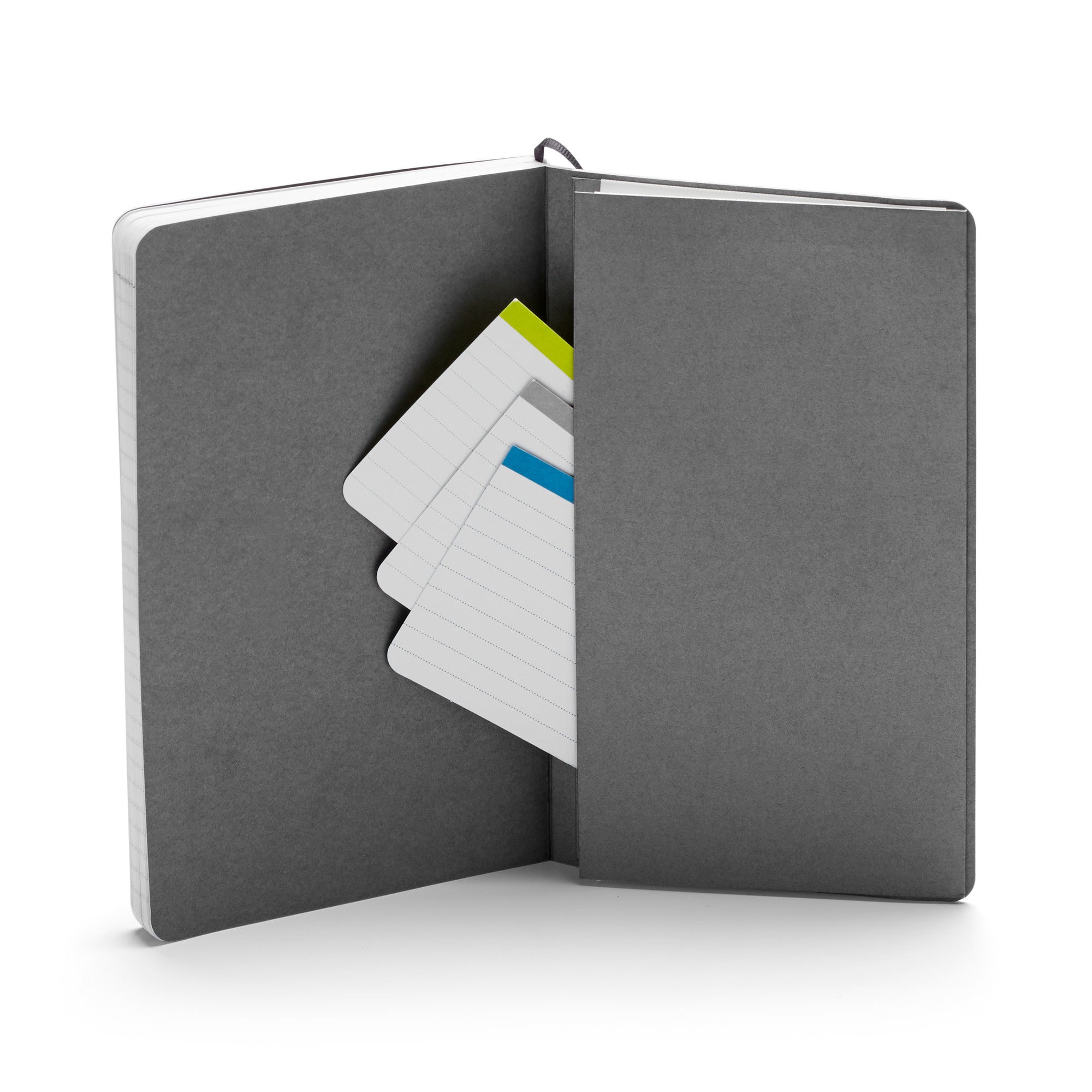 Blank open notebook with pages and bookmark isolated on white background. 