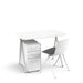 Modern white office desk with drawers and chair on white background. (White)