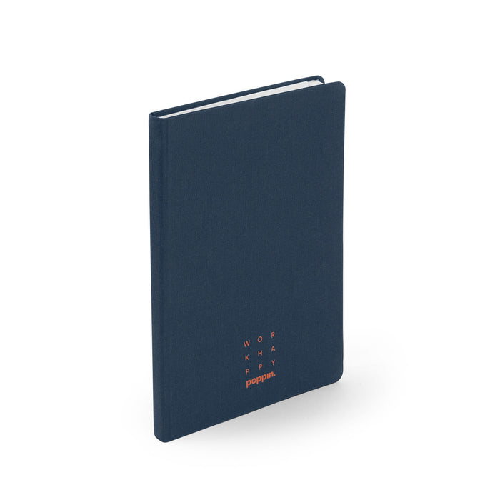 Navy blue hardcover notebook with minimalist design on a white background. (Lagoon)