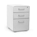 White three-drawer file cabinet on a white background. (Light Gray-White)