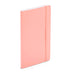 Pink notebook standing on white background with spine visible. (Blush)