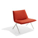 Modern red fabric lounge chair with sleek metal legs on white background (Brick-Nickel)
