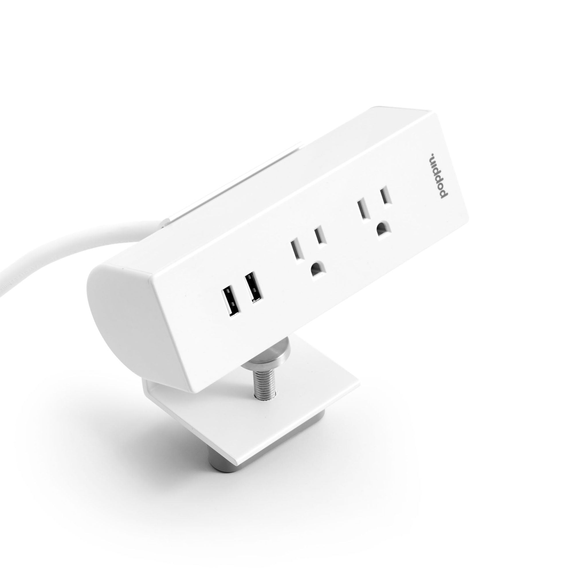 White multi-port USB charging station on a clean background. 